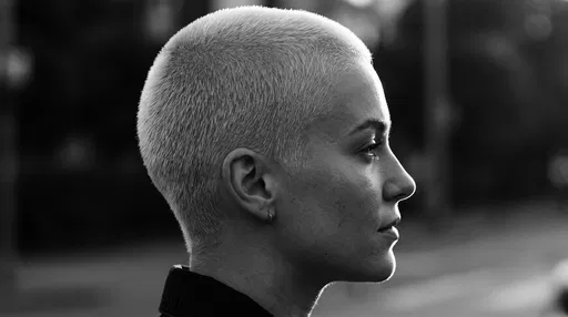 Monochrome Profile of Woman with Buzz Cut