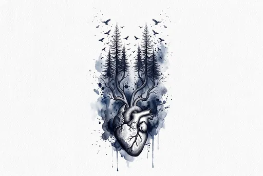 Anatomical Heart and Forest Tattoo Illustration
