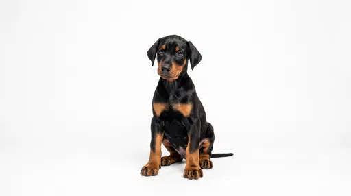 Doberman Puppy Sitting on White Background