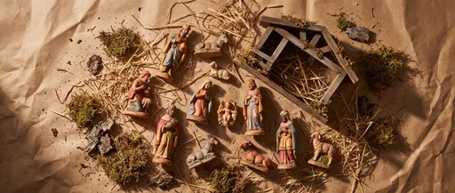 Flat Lay Vintage Terracotta Nativity Scene