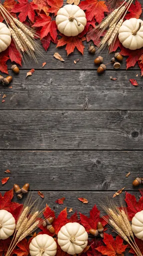 Autumn Harvest Border on Dark Wood