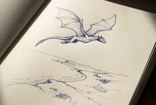 Ballpoint Pen Dragon Sketch in Notebook