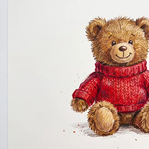 Pastel Drawing of Teddy Bear in Sweater
