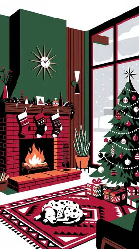 Mid-Century Modern Christmas Living Room Illustration