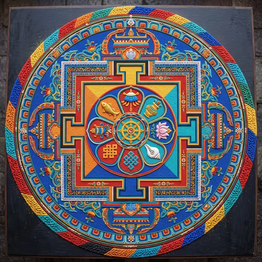 Intricate Colorful Tibetan Sand Mandala Top View