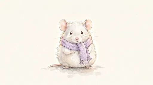 Watercolor White Mouse in Lavender Scarf