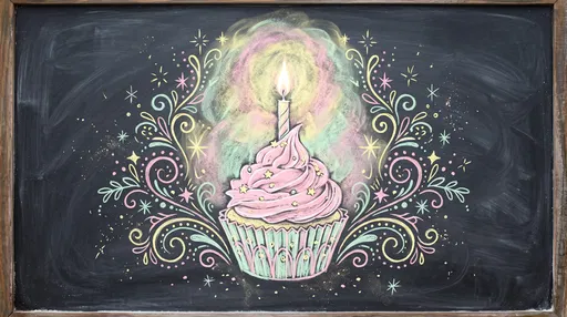 Pastel Chalk Birthday Cupcake on Blackboard