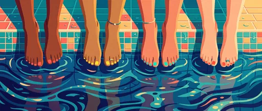 Diverse Feet Dangling Over Swimming Pool Edge