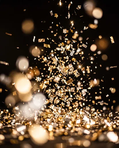 Gold and Silver Confetti Burst on Black
