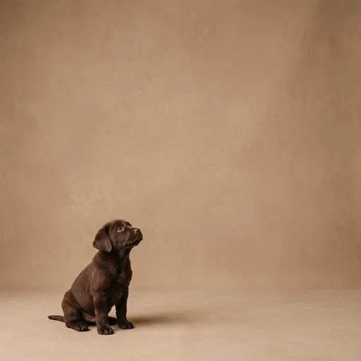 Chocolate Labrador Puppy Looking Up in Studio
