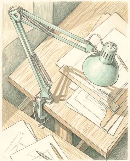 Mint Pantograph Lamp Colored Pencil Illustration