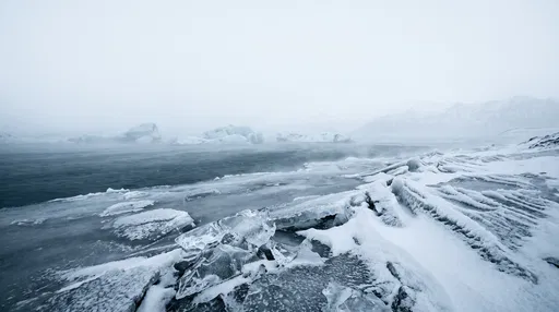 Glacial Lagoon Shore in Thick Fog