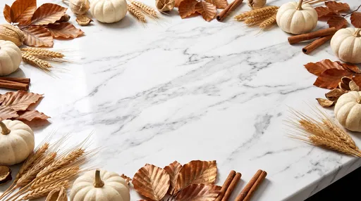 Autumn Harvest Border on White Marble