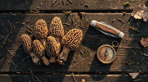 Morel Mushrooms with Compass and Knife