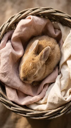 Sleeping Brown Bunny in Woven Basket
