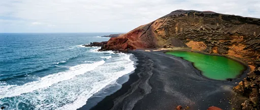 Green Lagoon and Black Beach in Lanzarote