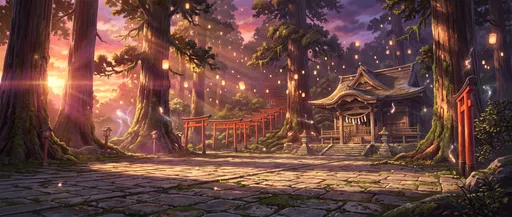 Mystical Anime Shrine at Sunset