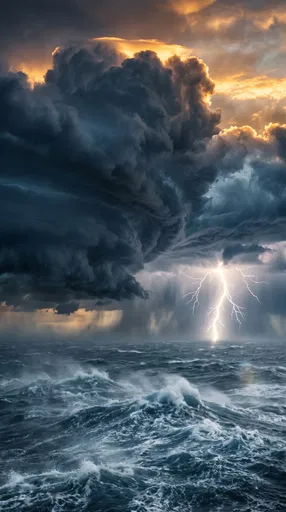 Lightning Storm Over Churning Ocean Waves