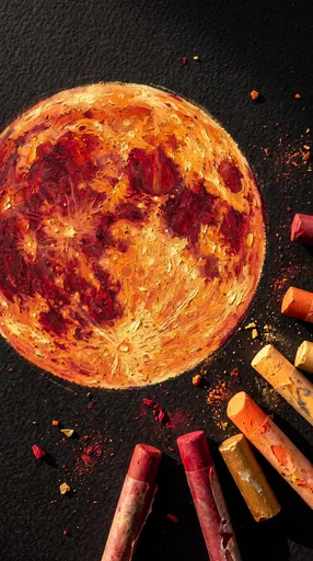 Oil Pastel Blood Moon Drawing Flat Lay
