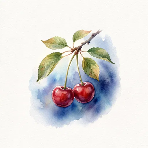 Watercolor Illustration of Two Ripe Cherries