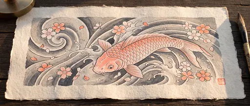 Japanese Koi Tattoo Flash on Washi Paper