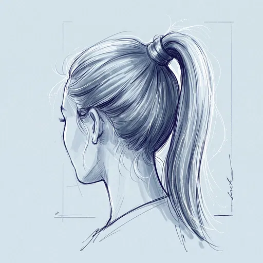 Blue Fineliner Sketch of High Ponytail