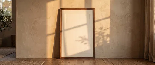 Walnut Poster Frame Leaning on Sunlit Wall