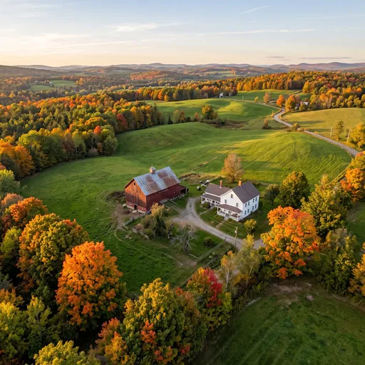 Aerial View of Vermont Farm in Autumn