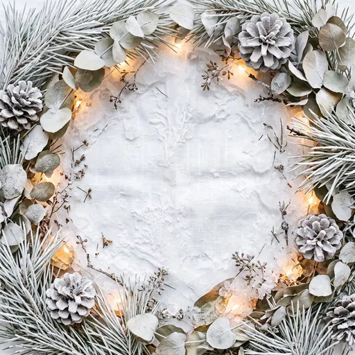 Frosted Winter Wreath Flat Lay Background