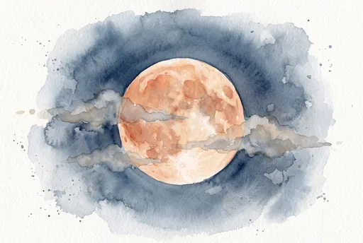 Watercolor Terracotta Full Moon Illustration