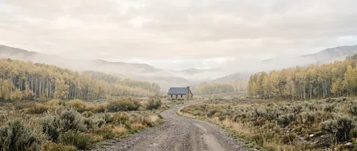 Stone Cottage in Misty Autumn Valley
