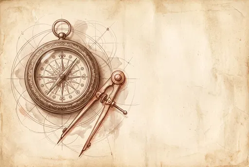 Vintage Sepia Compass and Dividers Drawing