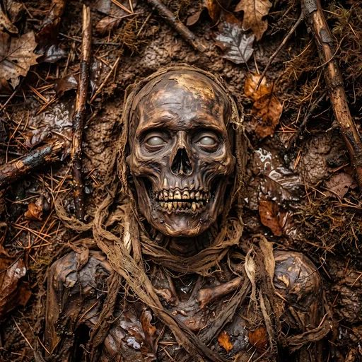 Mummified Creature Lying in Autumn Mud