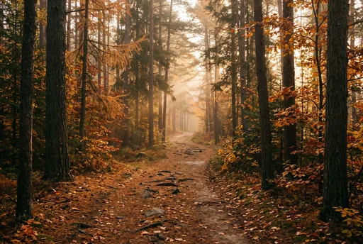 Misty Autumn Forest Dirt Trail