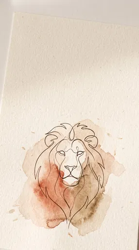 Minimalist Line Art Lion with Watercolor