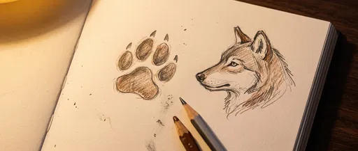 Wolf Profile and Paw Print Sketch