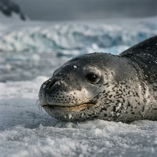 Close-Up Portrait of Leopard Seal on Ice