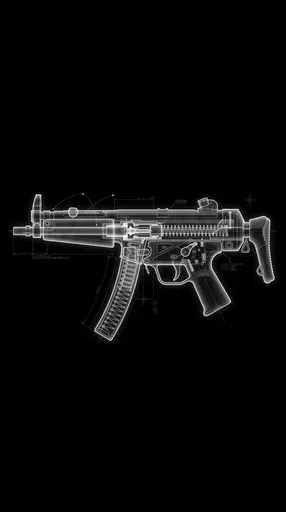 Submachine Gun X-Ray Cutaway Illustration