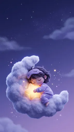 Chibi Girl Sleeping on Crescent Cloud