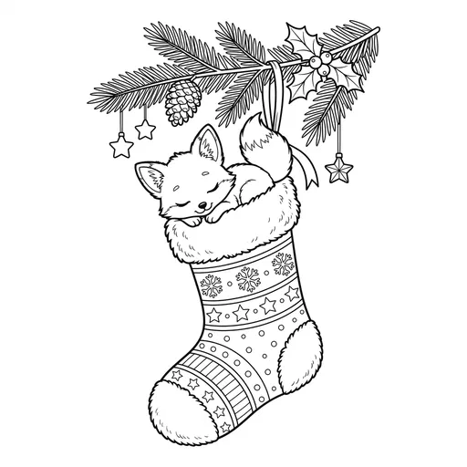 Sleeping Fox in Christmas Stocking Outline