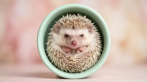 Baby Hedgehog Curled in Mint Cup