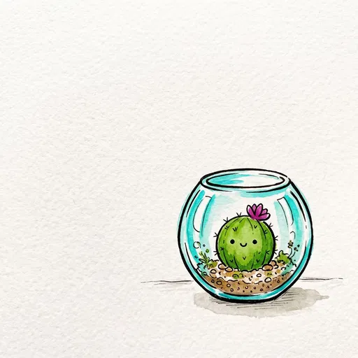 Cute Smiling Cactus Terrarium Illustration