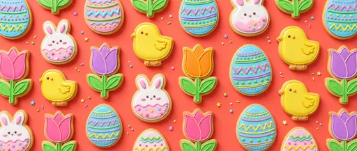 Colorful Easter Sugar Cookies Flat Lay