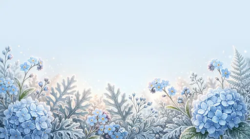 Frosty Blue Floral Border Background