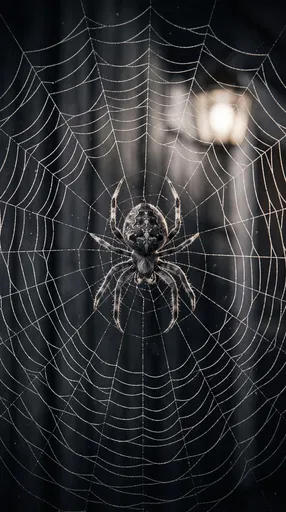 Orb-Weaver Spider on Web at Night