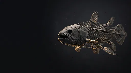 3D Coelacanth Skeleton on Dark Background