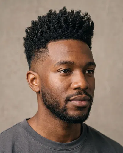 Portrait of Man with Curly Fade Haircut