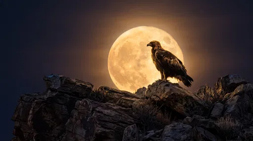 Golden Eagle Perched Against Rising Supermoon
