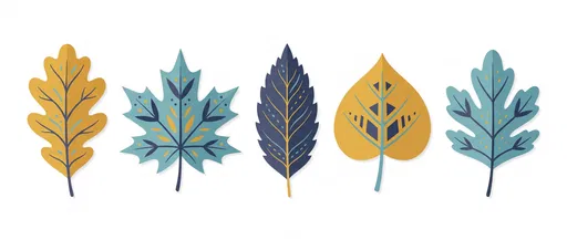 Five Stylized Autumn Leaves Clipart Set