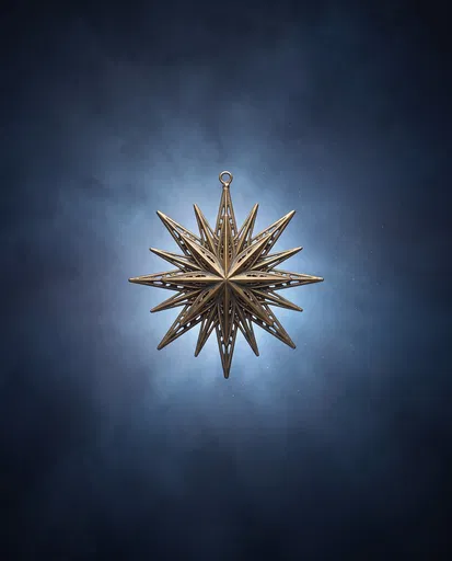 Ornate Brass Star Ornament on Blue